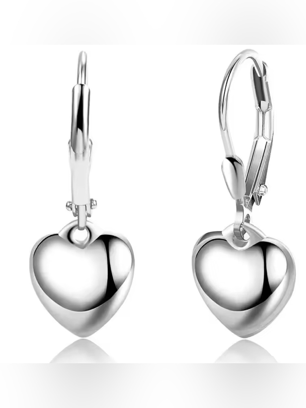.925 Sterlung Silver Polished Silver Heart Drop Earrings